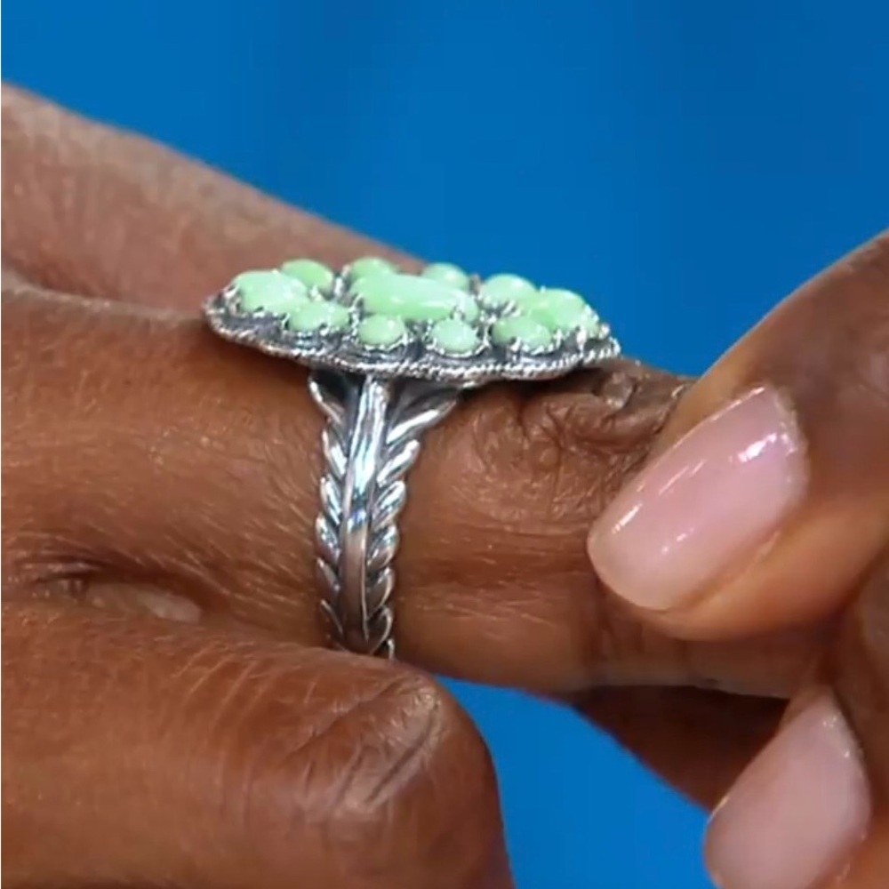 American West by Carolyn Pollack Sterling Green Variscite Cluster Gemstone Ring - Picture 6 of 13